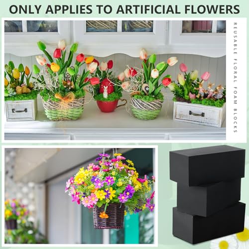 Lallisa 4 Pcs Reusable Floral Foam Blocks Water Weather Resistant Dry Floral Foam for Artificial Flower Arrangements Outdoor Flower Boxes Outside Hanging Planters Wedding Home Decor (6 x 3 x 2.5'') - color: Black, size: 6 x 3 x 2.5''