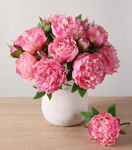 florisso Pink Peony Artificial Flowers - 11 Branches Faux Peonies for Wedding Bouquets, Home Decor & DIY Craft Projects (Artificial Floral Decor) - color: Peony-pink