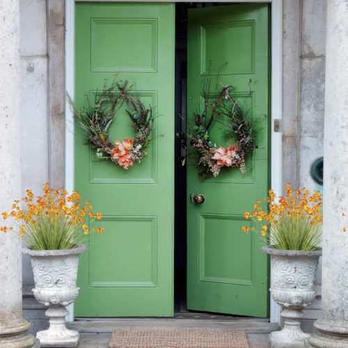 4 Pcs Artificial Plants Onion Grass Outdoor 37" Fake Tall Grass with Daisy Wildflowers Orange Artificial Wheat Grass Faux Shrubs Bush Greenery Stems for Indoor Garden Outside Office Home Decor - color: 4 Pcs-orange Flowers