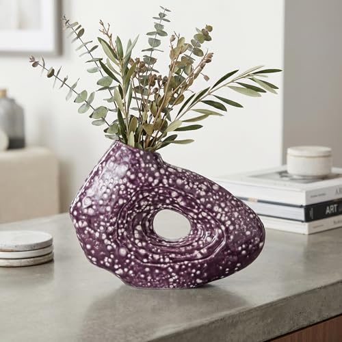 Sunddo Purple Ceramic Vase for Home Decor, 7 Inch Small Modern Flower Vase, Unique Decorative Vase for Flowers, Living Room, Bedroom, Centerpiece Table, Office Desk, Bookshelf Decor - color: Purple, size: 7 inch