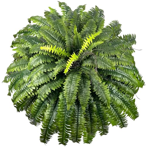 Forestwave Fake Ferns Artificial Plants Large, 51" Faux Boston Fern with Wooden Strips & 66 Fronds, Suitable for Outdoors Indoors Planters Home Porch Entrance Hall Decor, Realistic/UV Resistant