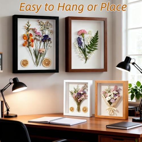 8x8 Shadow Box - 2Pack Walnut Color Wooden Deep Picture Frame with Shatter-Resistant Panel for Wall Decor | 3D Display Case for Flowers, Photos and Crafts | Easy to Open & Ready to Hang Gift Idea - color: Walnut Color, size: 2Pcs 8X8in