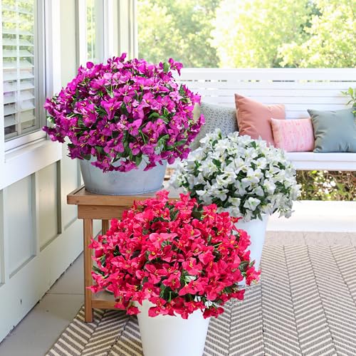 Fake Bougainvillea Artificial Flowers for Outdoors Spring Decor, 4 Bundles Outdoor Bougainvillea Silk Flowers for Outside Faux Plants UV Resistant Realistic for Planter Patio Porch Garden, Hotpink - color: Hotpink