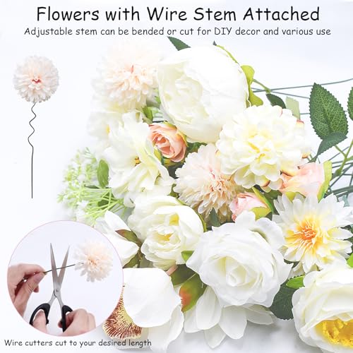 Artificial Flowers Bouquets Box Set, Artificial Rose for DIY Bridal Wedding Decorations Fake Roses Floral Arrangement for Table Centerpieces Baby Shower Home Decorations (White)