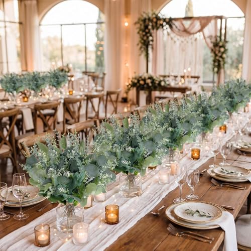 Tigeen 150 Pcs Artificial Eucalyptus Stems, 2 Styles Faux Greenery Leaves with Silver Dollar and Small Leaf Sprays for Wedding Bouquet DIY Floral Arrangements, Centerpieces, Home Decor (Green)