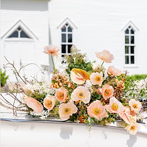 Artificial Flowers 5Pcs Poppies Flowers Artificial Silk Flowers for Home Office Wedding Outdoor Decor (Champagne) - color: Champagne