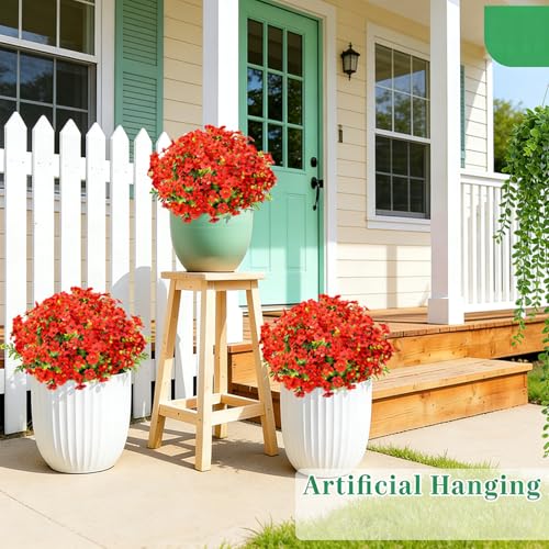 Artificial Flowers 12 Bundles, Faux Daisy and Eucalyptus Greenery Stems for Outdoor Indoor Decor - Fake Plants for Home, Garden, Patio, Porch Decoration - color: Red