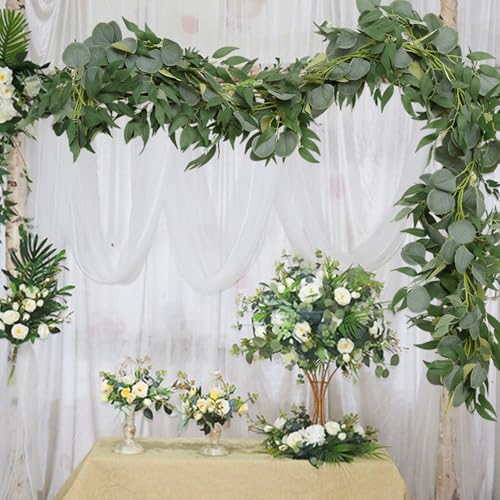 2 Pack Artificial Eucalyptus Garland Each 6.5 FT Faux Greenery Garland for Wedding Mantle Table Runner DIY Garlands Decor - color: Green-2