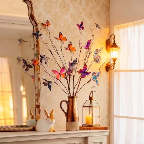 Artificial Butterfly, Silk Butterflys, Butterflies for Crafts for Floral Arrangements, 3D Butterfly Stakes Decor, Christmas Tree Decor, New Year Party Supplies - color: Multicolor-6-pcs