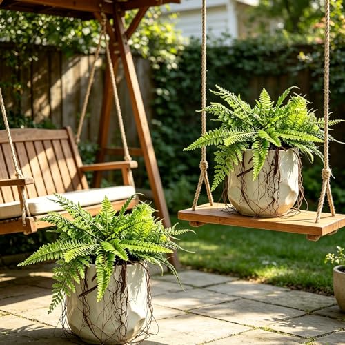 Hrobek 2 Pack Ferns Artificial Hanging Plants for Outdoor Fake Faux Fern Plants with Roots, UV Resistant Greenery Plants for Indoor Home Patio Porch Decor - color: Fern