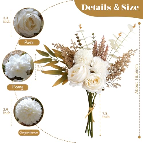 Artificial Flowers Bouquet - Faux Silk Flowers Centerpiece, Realistic Fake Flowers Plants for Home Decor Dining Table, Indoor Vase, Wedding Bouquet Arrangements (White) - color: White