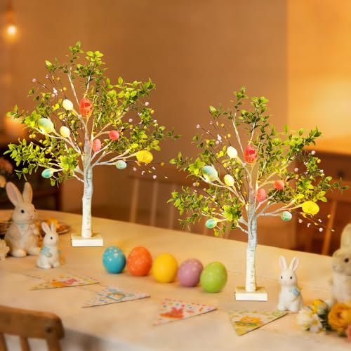 Easter Decoration Set, 27-inch Easters Egg Tree with LED Lights, Perfect for Spring and Easter Decorations, can be Used as a Tabletop Bonsai-Style Illuminated Artificial Tree or a Festive Centerpiece - color: White
