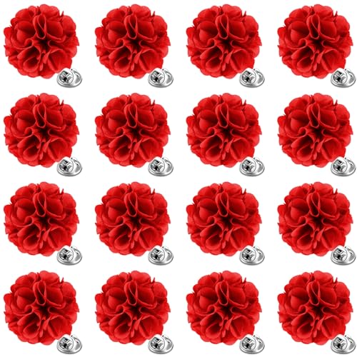16 Pcs Lapel Flowers for Men Suits Flower Lapel Pins for Men Brooch Pins Handmade Satin Boutonniere - color: Red, size: Noble