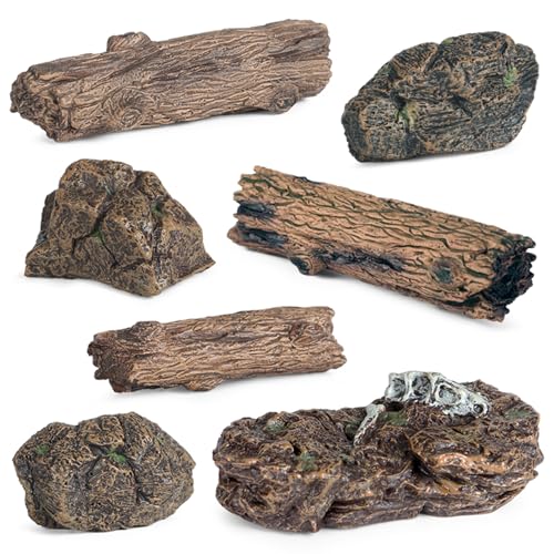 7pcs Diorama Supplies Fake Rocks, Artificial Garden Figurines Tree Stump, Scene Accessories Stone Stumps Statue Ornaments for Micro Train Railway Sand Table Landscape - style: Rocks and Tree Stump