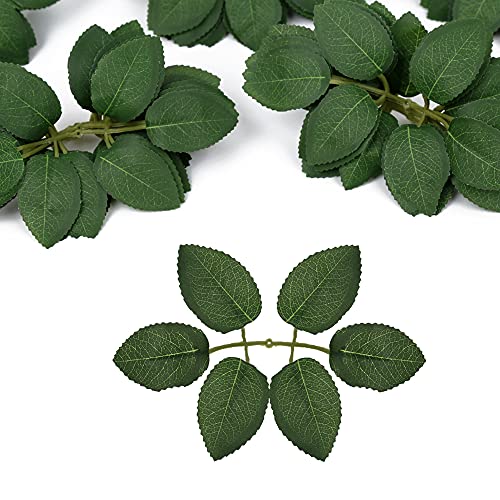Fake Leaves for Roses Decorations, 80pcs Bulk Green Rose Leaves with Stems for DIY Wedding Bouquets Centerpieces Party Decorations Rose Vine Wreath Garlands Supplies - color: 80pcs Green