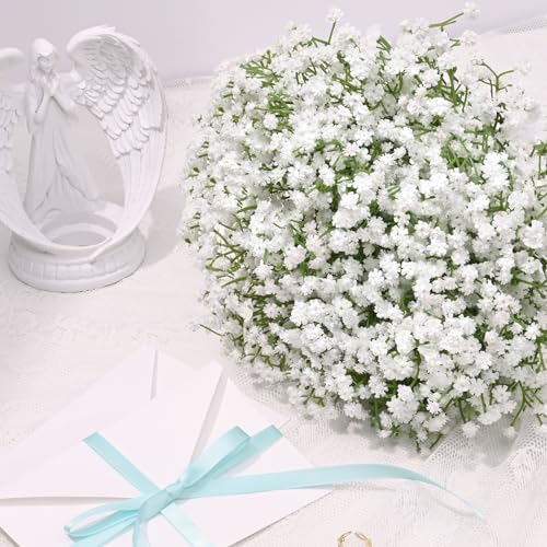 Waipfaru 50 Pcs Babys Breath Artificial Flowers, Baby Breath Flowers Artificial Bulk, Real Touch White Fake Flowers, Faux Babies Breath Gypsophila for Wedding Home Decor Floral Arrangement - size: 50 Pcs