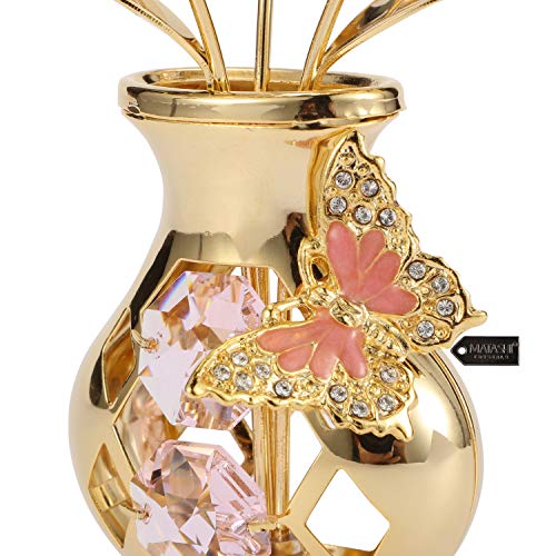 Matashi Crystal Studded 24K Gold Plated Flower Ornament with Pink Crystals and Butterfly Vase – Elegant Tabletop Accent for Living Room – Keepsake Gift for Women, Mom, Wife, Grandma, Birthday - color: Pink Crystal