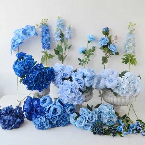FagusHome Silk Hydrangea Heads 36 Pcs Artificial Flowers Heads and 3 Dozens Stems Fake Hydrangea Flowers with Stems for Home Wedding Decor (Blue) - color: Blue