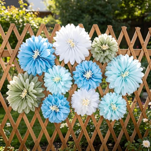Blue Paper Flowers, 10 Pcs 20 Inch 14 Inch Large Paper Flowers for Blue Party Decorations, Girl Women Birthday Decorations, Tissue Paper Flower Decoration for Backdrop, Classroom and Wall Decor - color: Blue