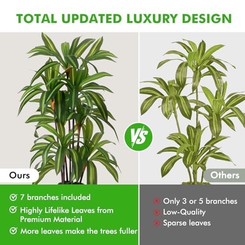 Artificial Dracaena Tree 5FT, Fake Plants with Black Tall Planter - Fake Tree Tall Faux Plants Indoor Floor Plant with Moss - Artificial Plants Indoor for Office Living Room Home Decor