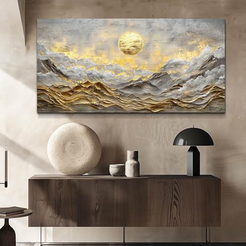 ZUITINGHUA Large Wall Decor For Living Room Canvas Wall Art For Office Modern Wall Decorations For Bedroom Golden Moon Landscape Painting Mountain Pictures Artwork Room Home Decor 24x48 In - color: Golden Moon Mountain, size: 48"L x 24"W