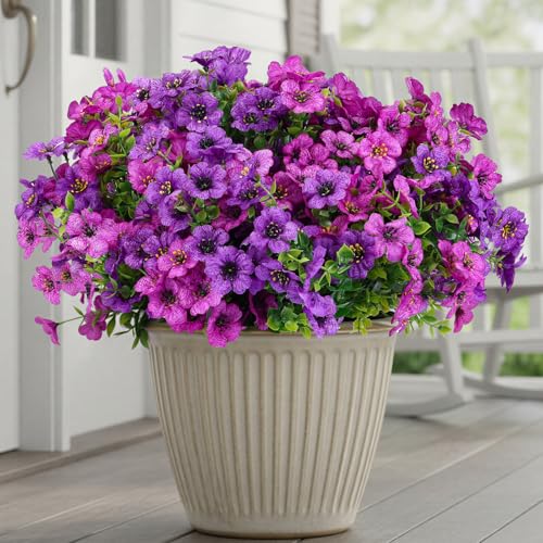 CEWOR Artificial Flowers for Outdoor Indoor, Fake Silk Daisy with Eucalyptus Leaves, Faux Flower for Garden Front Door Porch Planter Patio Home Decor (24 Bundles, Deep Purple Light Purple) - color: Purple Daisy