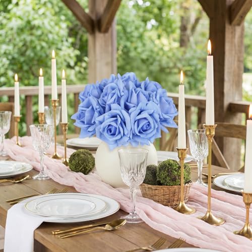 IPOPU 2 Bouquets Blue Roses Artificial Flowers 10PCS Real Touch Faux Flowers Realistic Fake Roses with Stems for Wedding Party Home Table Centerpieces Decoration (Blue) - color: Blue