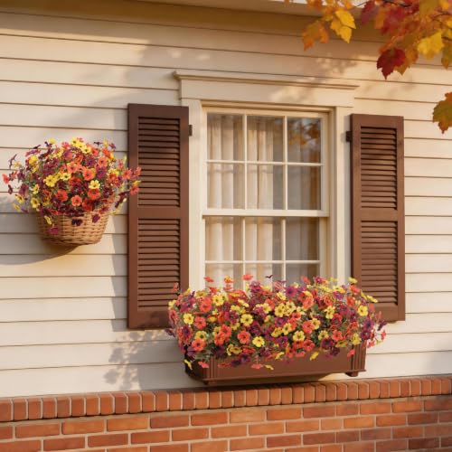 Hommyea Artificial Flowers for Outdoors, 12 Bundles Multicolor Silk Fake Flower for Fall Decoration, UV Resistant No Fade Artificial Outdoor Plants for Home Planter Porch Patio Yard Decor - color: Orange,brown,yellow