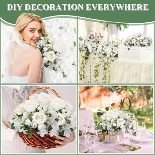 Yunsailing 8 Packs Artificial Peony Flowers Faux Silk Hydrangea Bouquet Vintage Wedding Home Table for Door Decor Reusable Bouquet of Rose Flowers for Wedding Birthday Party (Milky White) - color: White, style: Hydrangea