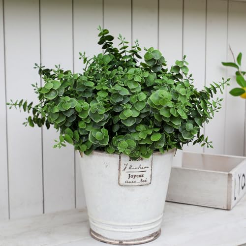 Artificial Fall Eucalyptus Plant – 8PCS Outdoor Fake Greenery, UV Resistant Fake Plants for Porch, Patio, Thanksgiving or Autumn Home Decor - Green Leaves - color: Green Leaves