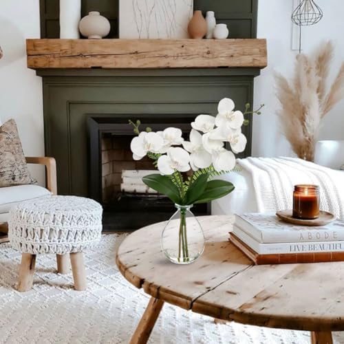 Oairse White Orchids Artificial Flowers, Faux Orchid in Glass Vase Real Touch Small Phalaenopsis Orchid Flowers Arrangements with Clear Vase Orchids Centerpiece for Dining Room Table - color: White & Clear