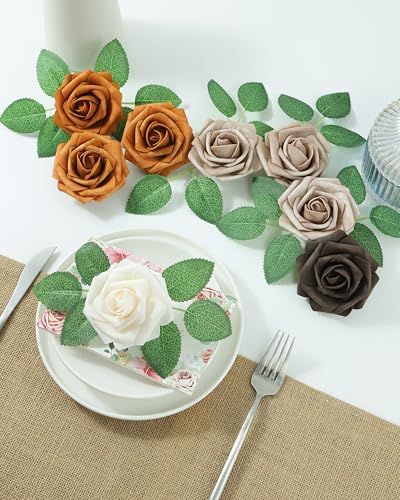 DuHouse 25Pcs Artificial Roses Flowers Fake Roses with Stems Real Touch Foam Flowers for DIY Wedding Bouquet Centerpiece Floral Arrangement Party Home Decor(Ivory Beige) - color: Ivory Beige, size: 25pcs