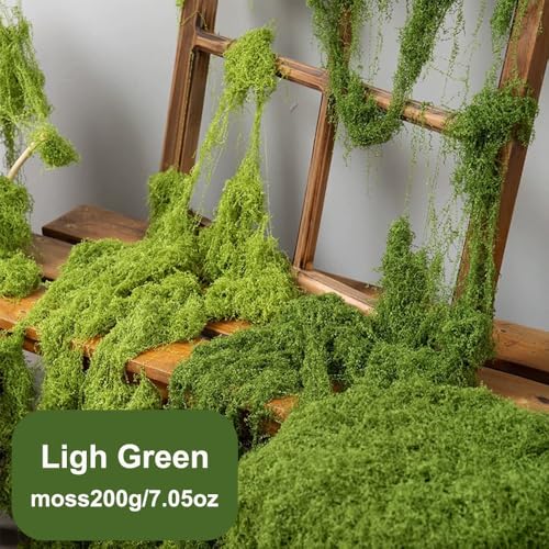 Fake Green Moss for Crafts, Fake Green Moss for Potted Plants, Faux Potted Plants for DIY Decorating Craft Art Potted Wedding Accessories Fairy Garden Accessories, 7.05oz - size: 7.05oz/200g- Light Green