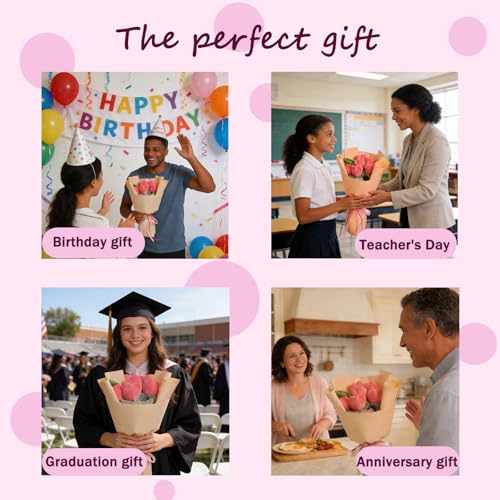 Preserved Bouquet Gift Artificial Flowers Plush Pink Tulip Home Flora Decor for Her Mothers Day Birthday Anniversary Graduation Valentines Gift
