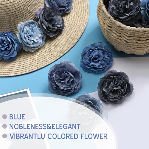 Thiccywoov 50 Pcs Artificial Flowers, 3.2 Inches Silk Rose Head Flowers Fake No Stem for Wedding Bridal Bouquet Home Floral Decor DIY Centerpieces Arrangements Party Tables Decorations(Grey Blue) - color: Grey Blue