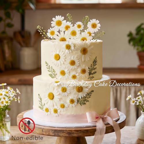 48 Pcs Natural Dried Pressed Daisy Flowers for Cake Decorating, Birthday Party Favors, Real Dry Daisies for Cupcakes, Resin Jewelry Making, DIY Art Crafts(Daisy) - color: Daisy