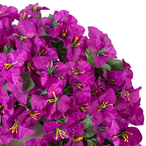 INXUGAO 2 pcs Artificial Faux Bougainvillea Flowers Plants for Outdoor Outside Summer Decoration, Fake Silk UV Resistant Long Trailing Vines for Front Door Porch Planter Balcony (Purple Deep Lotus) - color: Dark Lotus Color