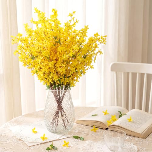 XunYee Fake Forsythia Long Stems Artificial Forsythia Branches Yellow Flower Branches Artificial Orchids Flower Branch Faux Flowers Stem for Home Wedding Indoor Outdoor Decor(25.5inch,12 Pcs) - size: 25.5inch