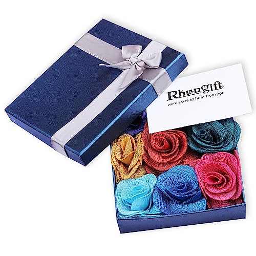 Rhungift Men's Camellia Flower Lapel Pin Handmade Rose Boutonniere Stick Brooch for Suits Wedding Party Groom Multicolor Men Women - color: Multicolor