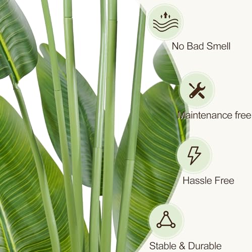 Lifelike Bird of Paradise Artificial Plant,6.6ft Faux Banana Leaf Tree with 15 Trunks - Perfect Indoor Silk Floor Plant for Home Decor in Living Room, Office, and Bedroom - size: 6ft 7in