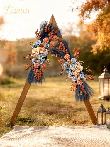 Lisuun Wedding Arch Flowers, Artificial Flowers for Decoration, Large Flower Swag for Boho Styles Wedding Ceremony Floral Decor - Pack of 2 - color: Blue Coffee Pampas