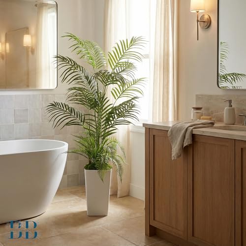 5FT Areca Palm Artificial Tree with LED Light, Tall White Pot, 3 Removable Grass Branches & Moss | Maintenance-Free Indoor Potted Plant (Areca Palm and Essentials (Tall Pot, Moss, 3 Grass Branches))
