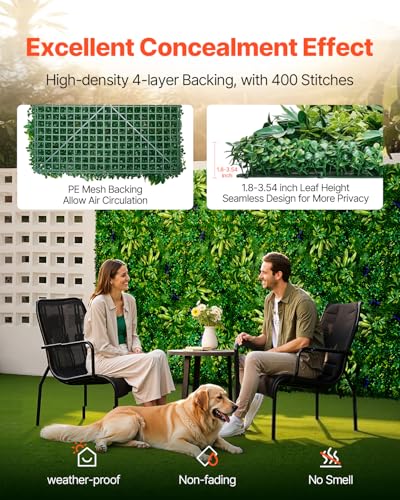 VEVOR Artificial Grass Wall Panels, 12 PCS 20 x 20 inch, 3D Combination Greenery Boxwood Panel for Indoor Outdoor Green Decor & Ivy Fence Covering, Privacy Backdrop Wall Hedge Screen for Garden - color: Mixed Leaf, size: 20*20IN 12P