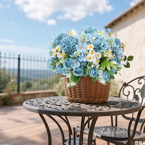 12 Bundles Artificial Peonies Bulk, Silk Fake Flowers Bouquet for Table Centerpieces Wedding Party, Spring Faux Floral for Home Decoration Indoor & Outdoor, Dark Blue - color: Dark Blue Roses