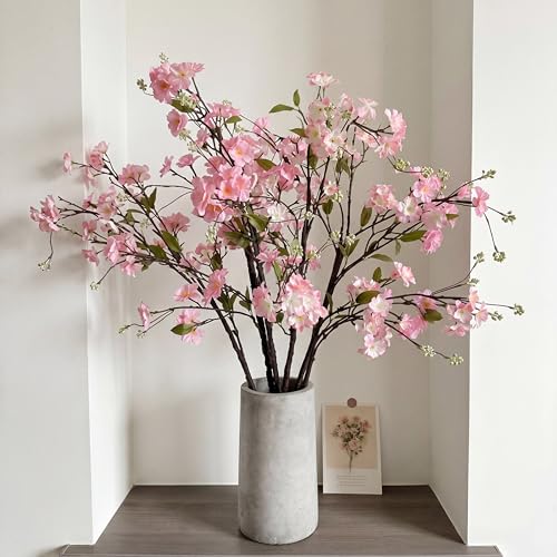 Giegxin 35in Pink Artificial Cherry Blossom Branches Fake Spring Faux Cherry Blossom Branch Intertwined with Green Budding Long Stem 3 Pcs for Vase Floral Arrangement Wedding Party Spring Decoration - color: Pink, size: 35 Inch, style: Cherry Blossom Bran