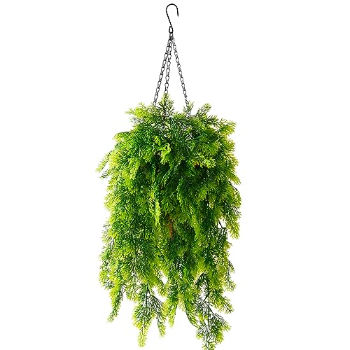 ZFProcess Artificial Faux Hanging Plants Basket for Spring Outdoor Summer Decoration, Fake Seaweed Plant UV Resistant Look Real for Outside Porch Home Patio Balcony Yard(Dark Green) - color: Dark Green