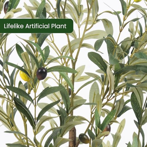 Artificial Fake Olive Tree 6FT Tall 1Pack Faux Silk Olive Tree for Home Living Room Office Decor Faux Artificial Plants Indoor Fake Potted Plants with Fruit & Free Moss - size: 6ft