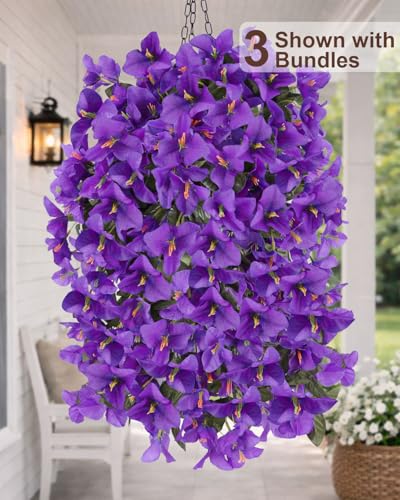 Artificial Flowers for Outdoors – 4 Bundles of UV-Resistant Artificial Bougainvillea, Realistic Silk Flowers for Front Porch, Patio, Garden, Window Boxes & Hanging Baskets (Purple, 4) - color: Purple, size: 4 Bundles