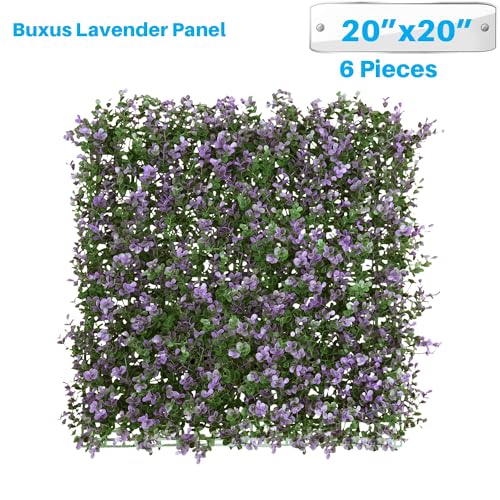 Patio Paradise 20"x20" (6PC) Artificial Grass Wall Panels Greenery Backdrop Faux Boxwood Hedge Fake Ivy Privacy Screen for Outdoor Wedding Décor Photography Background, Lavender Buxus - color: Lavender Buxus, size: 20"x20"