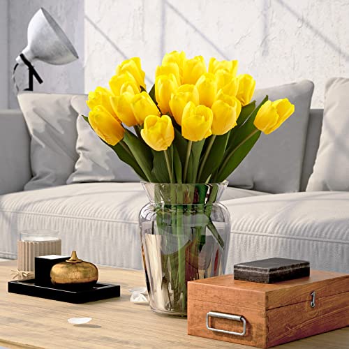 20PCS Artificial Tulips Real Touch Faux Flower Moisturizing Tulips for Photography Ornaments Home Garden Wedding Party Decor Fake Flowers (Yellow) - color: Yellow